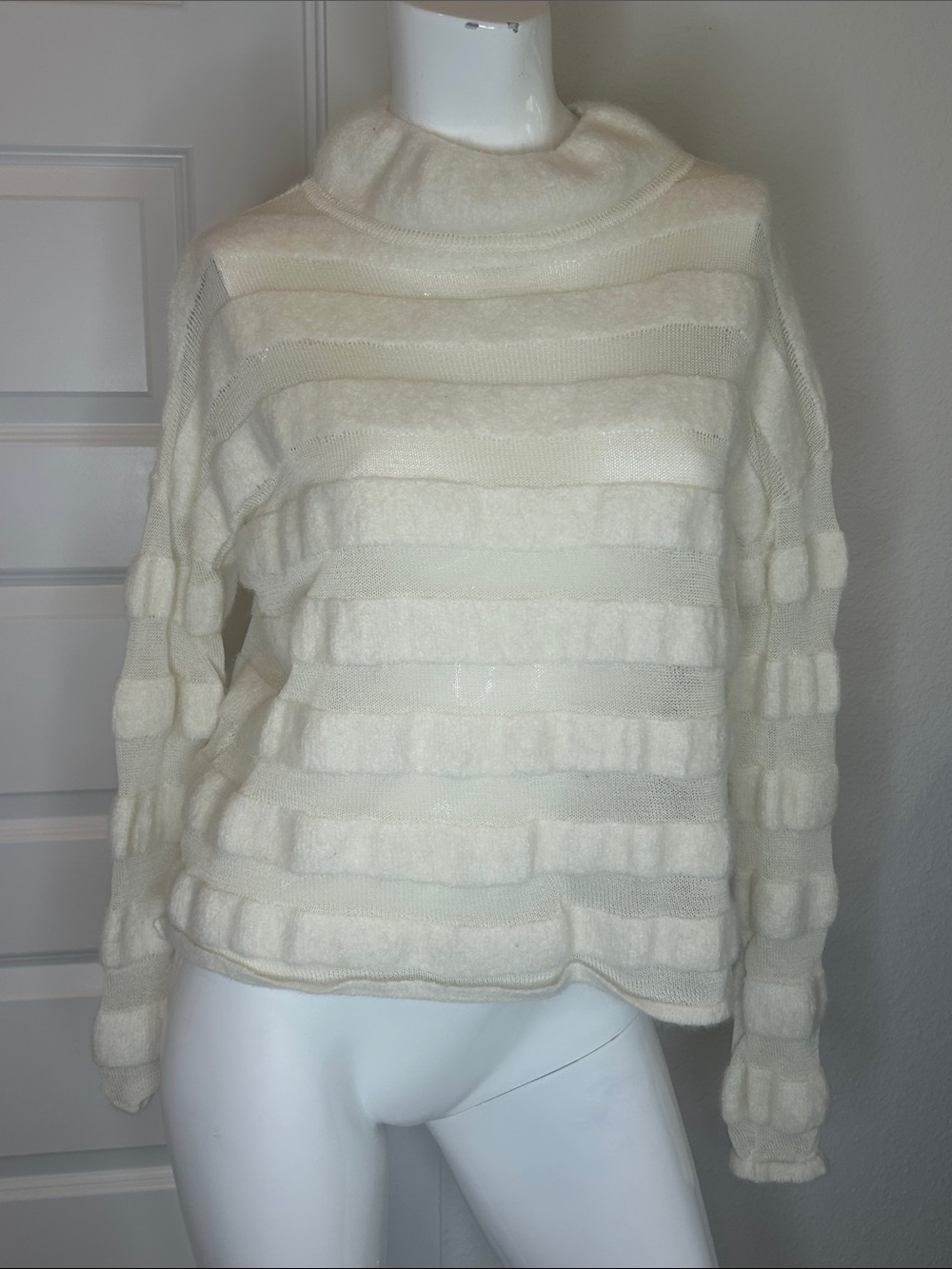 Sarah Pacini Cream Textured Cowl Sweater